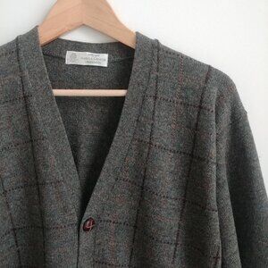 Vintage St Michael Men lambswool pure new wool cardigan sweater Small green